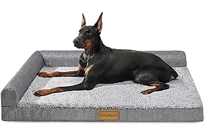 Jolibean Orthopedic Dog Bed Large Sized Dog 91X61cm, Waterproof L Bolster Medium Pet Sofa Beds with Removable Washable Cover, Soft Comfortable Pet Couch Crate Mat with Nonskid Bottom, Grey