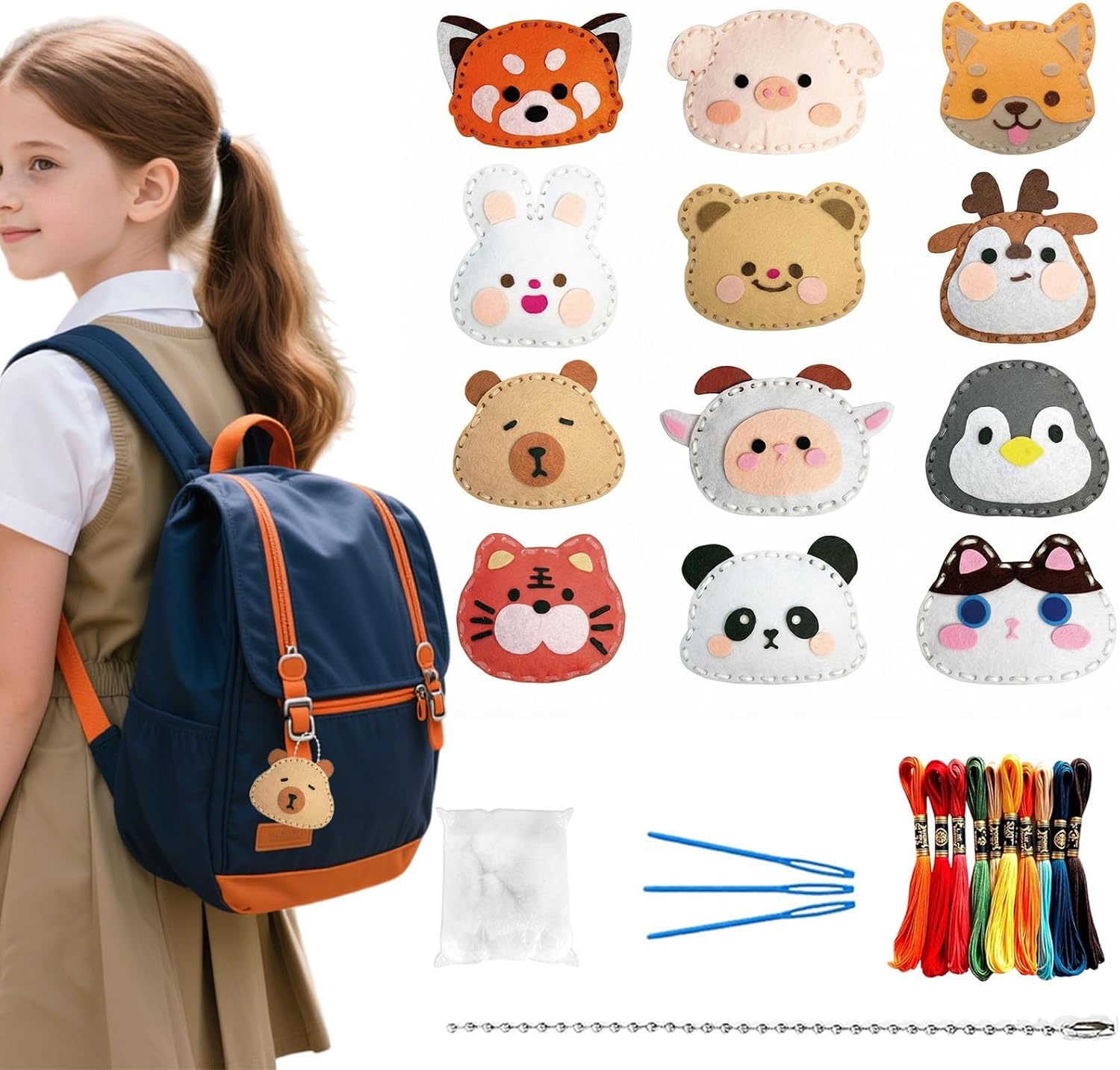 Rusokufo Juego De Costura De Fieltro para Niños Principiantes con 12 Piezas Animales Kit De Manualidades con Accesorios
