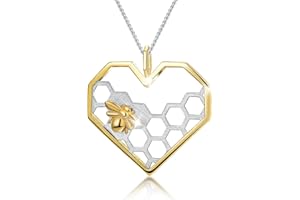 Lotus Fun Łańcuszek damski ze srebra wysokiej próby 925, z wisiorkiem w kształcie pszczółki i plastra miodu, długość łańcuszka: 43 cm. Ręcznie wykonana wyjątkowa biżuteria dla kobiet i dziewcząt