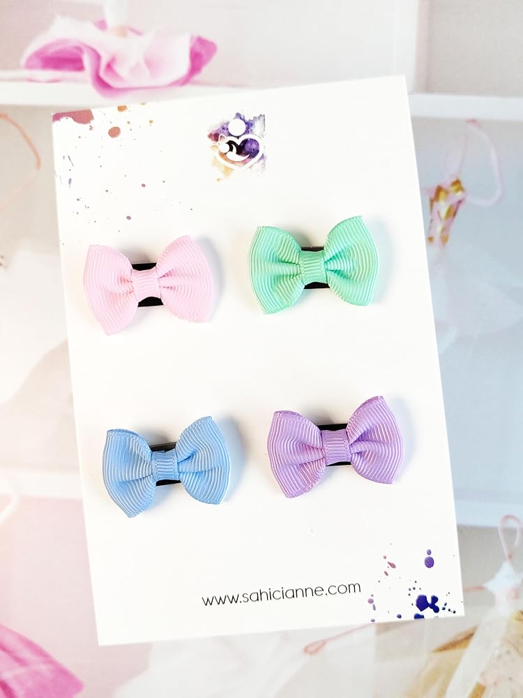 Mini Kurdele Fiyonk Saçsız Bebek Tokası 3cm - Seyrek saçlı bebeklere özel saçtan düşmeyen toka (Pastel tonlar, 4'lü set)