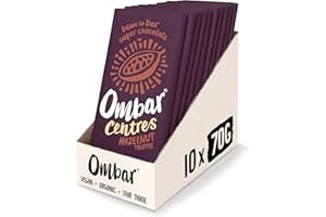 Vegan Chocolate - Ombar Centres Hazelnut Truffle (70g x 10 Bars) Organic Fair Trade, Dairy and Gluten Free Chocolate