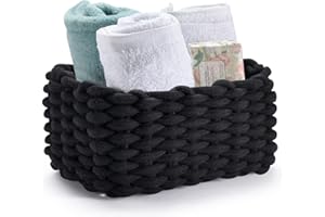QSIDE GREEN . QUALITY . QSIDE Aufbewahrungskorb Baumwolle - 25x17x13 cm - Schwarz - Badezimmer Organizer - Für Wickelauflage - Körbchen für Kallax Einsatz - Klopapier Aufbewahrung - Aufbewahrungskorb geflochten - Flechtkorb