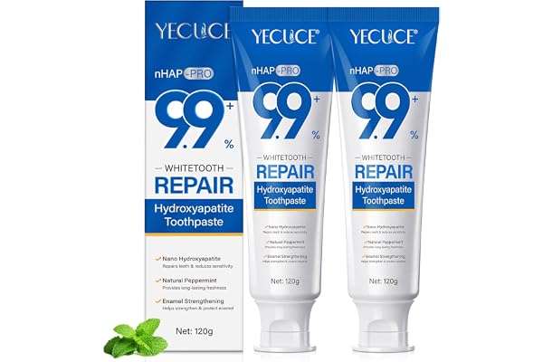 Hydroxylapatite Dentifrice à 9,9% Lot de 2, Dentifrice à L'hydroxyapatite Nano Sans Fluor, Aide à Reminéralisation, Protège L'émail, Soulage la Sensibilité, Renforce Dents, Soins Buccaux Quotidiens
