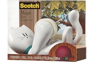 ‎SCOTCH Scotch 3M Tischabroller inkl. 1 Rolle Klebeband - Katze Klebeband Abroller, auch für Kinder, weiß, 19 mm x 8,89 m