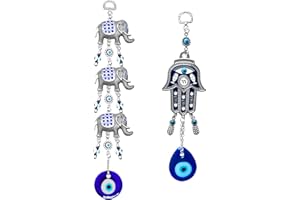PEILI Turkish Blue Evil Eye Hamsa Hand Car Wall Hanging Decoration Ornament (Elephant+hamsa)