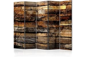 decomonkey Biombo Aves 225x172 cm Separador Unilateral con Impresión a en el Lienzo Decoracion con Imagen Impresa Grande Biombos de Dormitorio Abstracto Naturaleza Árbol Marrón Gris Madera