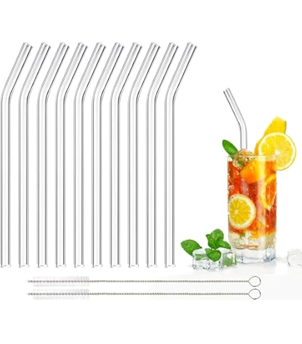 Cannucce Di Vetro Riutilizzabili HALM - 4 Pezzi Corti Curvi + Spazzola, Lavabili In Lavastoviglie - Foto 2