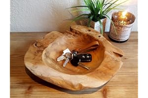 LB H&F Teakschale Dekoschale Holzschale Teak Schale Schmuckschale ca. Ø 30 cm massiv Wurzelholz natur handgemacht Schlüsselschale