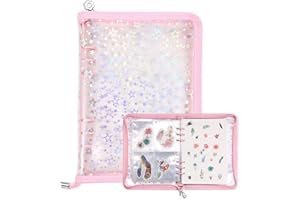 MUROAD Organiseur de rangement 4 en 1 pour autocollants, format A5 avec 140 pochettes et 20 feuilles de papier réutilisable (rose)