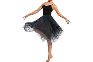 Mulnall Damska nowoczesna sukienka liryczna stanik taniec kostium balet asymetryczny wysoka niska siatka spódnica bez rękawów trykot gimnastyczny strój taneczny