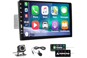 CAMECHO Single Din Apple Carplay Car Stereo with Android Auto, 9" HD Touchscreen Bluetooth Supports FM Mirror Link SWC,Car Audio Receivers with Backup Camera/External Mic/USB