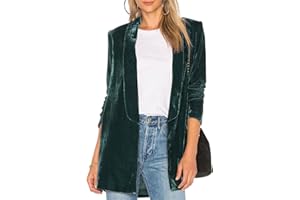 FEMEREINA Chaqueta de terciopelo de manga larga sólida para mujer, traje de chaqueta de punto abierto, cuello chal, ajuste relajado, abrigo de oficina, ropa exterior