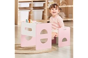 FUNLIO Ensemble Table et Chaise Montessori à Hauteur réglable pour 1-3 Ans, Ensemble Table et Chaise en Bois Massif, pour bébé pour Lire/Manger/Jouer - Rose