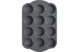 EATO Muffin Tray 12 Cup Silicone Yorkshire Pudding Tray, Muffin tin, Non-Stick Muffin Cupcake Tin for Muffins Cupcakes or Yorkshire Puddings, Bakeware 33 x 22 x 3 cm (Grey)
