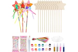 Delisouls 12 Stück Zauberstab Kinder Holz Bastelset, Zauberstab Bastelset Kindergeburtstag Geschenk für Mädchen, Holz Stern Zauberstäbe Selber Basteln mit DIY-Werkzeuge für Party