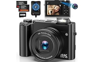 AOREGRE Macchina Fotocamera Digitale 4K Dual Camera 64MP Autofocus Vlogging Camera con Scheda di Memoria da 32GB, Fotocamera Compatta per Adolescenti Principianti 16x Zoom digitale 2 Batterie e Caricabatterie