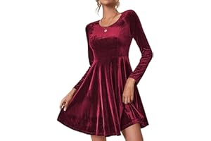 Zeagoo Vestito Donna Invernale Velluto Abito Natalizio Elegante Manica Lunga Girocollo Capodanno Dress Abiti da Sera Autunno Inverno Cerimonia Cocktail Vintage Festa Sera