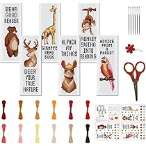 Signet Broderie Animaux Kit Broderie Point De Croix - 6 Marque-Pages Animaux Forêt - DIY Débutants - Idée Cadeau Creative Loisir Créatif Point Croix