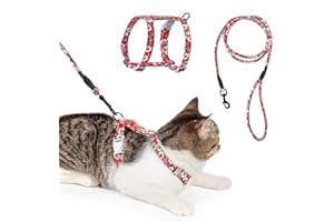 HAPPY HACHI Harnais et Laisse pour Chat (M Rouge 145cm) Réglable Harnais Chaton en Nylon Doux et Résistant à l'évasion Style H Harnais Veste pour Sécurité Balade