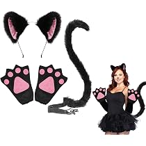 URFUN Ensemble queue et oreilles en peluche pour adulte - Costume de renard en fausse fourrure - Noir