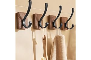 ETELIAR Haczyki na ubrania, 4 sztuki, pojedyncze wieszaki na ubrania, z 8 śrubami i samoprzylepne, na kapelusze, klucze, ręczniki, szaty, portfele, do dekoracji salonu, łazienki