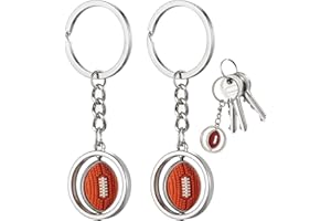 Febbya Rugby Ball Keyring,2 PCS 360° Rotating 3D Rugby Keychain, Mini Pendant Football Keyring for Men & Women – Durable Metal Sports Keychain Gift for Rugby Fans, Players, and Enthusiasts