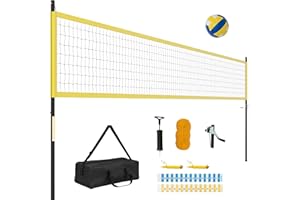 COSTWAY Volleyballnetz Outdoor, 9,5 x 1 m Pool Volleyball Netz Höhenverstellbar mit Ständer, Volleyball, Hammer, Pumpe & Tragetasche, tragbare Beachvolleyball für Garten, Strand, Hinterhof