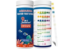 AKSBTEC Aquarium Wassertest Aquarium Teststreifen für Aquarien: 100 Stück - 9 IN 1 Wassertester Aquarium Zubehör zur Messung von pH, Wasserhärte, Chlor, Nitrit im Aquarium, Fischbecken (9IN1)