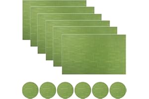 pigchcy Placemats and Coasters Set of 6, Washable Non-Slip Kitchen Table Mats, Elegant Heat-Resistant Placemats for Dining Table (45cm X 30cm, Sage Green)