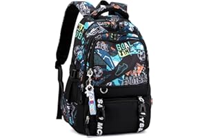 BANSUSU Football Print Boys Backpack School Bag for Elementary, Soccer Travel Backpack Secondary Rucksack for Boys, Football-Black+Green