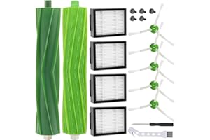 PIBONUS Accessoires de Remplacement Brosse pour iRobot Roomba i7 i7+ i3 i3+ i4 j7 E5 E6 E7, 1 Paire de Brosses Principale, 4 Filtres, 5 Frosses latérales