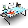 PRIVILON Global Private Limited Foldable Wooden Mini Laptop Table for Bed, Study Table with Drawer, Tablet/Mobile Holder for Kids & Adults-> (DORAMON COTTED), 59x10 cm