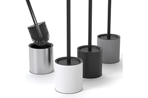 SAVEGA - Silikonowa szczotka do WC ze stali nierdzewnej – antybakteryjna szczotka do toalety ze stylowym uchwytem na szczotkę do WC – designerska silikonowa szczotka do WC z ochroną przed pryskaniem –