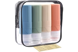 FADVAN Silikon Reiseflaschen Set 100ml,Mehrfarbige，4 Stück auslaufsichere Reise Container und Reise Toilettenartikel Set,quetschbare Silikonschläuche für Shampoo, Spülung, Lotion, Seife mit Etiketten