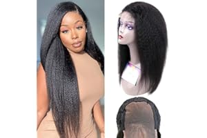 MUABY 4x4 Yaki Lace Front Human Hair Wigs for Black Women Pelucas Mujer Pelo Natural Humano Pelucas de Pelo Humano Pelucas Cabello Natural Color Negro Natural 18 Pulgadas