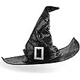 Srnede Halloween Witch Hat Wizard Men Women Black Costume Cosplay Party Girl Wide Brim Pointed Hat Accessory (Black witch hat)