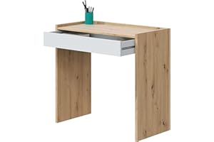 Habitdesign Mesa de Estudio con 1 Cajon, Mesa de Oficina o Escritorio, Modelo Noa, Acabado en Blanco Artik y Roble Nodi, Medidas: 81,5 cm (Largo) x 40 cm (Ancho) x 77 cm (Alto)