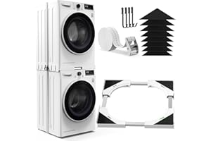 YUZEER Universal-Stapelbausatz für Waschmaschine und Trockner, Einstellbarer Rahmen für 45-68 cm, mit Ratschengurt, Anti-Rutsch, Anti-Rutsch-Pads und 4 Haken zur platzsparenden Aufbewahrung (Weiß)