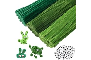 YFLeomry 300 Stück Pfeifenputzer zum Basteln,3 Verschiedene Grün,Chenilledraht Pipe Cleaner für Kreative DIY Projekte und Basteldekor ，Pfeifenreiniger zum Basteln grün mit 100 Kulleraugen
