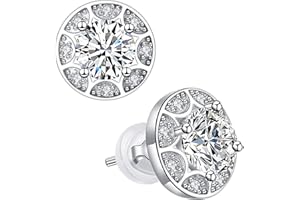 Arrebol Boucles d'oreilles Femme Argent Sterling 925 Rondes avec 3A Zirconium pour Femmes/Fille/Ami/Sœur Cadeaux