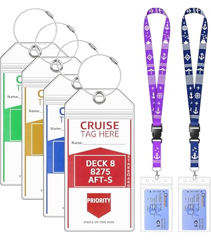 BUYGOO Cruise accessoireset met 4 bagagelabels voor cruise en 2 uittrekbare koorden ID-kaarthouder en 4 magnetische haken voor AIDA, Hapag-Lloyd, NCL
