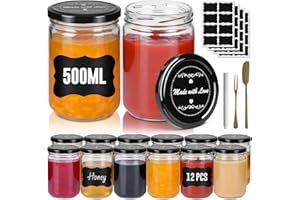 Kuro-sagol Marmeladengläser 500ml Einmachgläser mit Schraubdeckel 12er Set Einweckgläser Mit Etiketten & Stift Einmachglas für Hausgemachte Marmelade Gelee, TO Ø 85 mm Schwarz Deckel