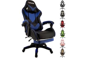 xRace Gaming Stuhl, Bürostuhl, Ergonomischer Pc Stuhl, Gaming Sessel aus Leder mit Lendenwirbelstütze, Verstellbarer Drehbarer, Task Stühle mit Fußstütze und Kopfstütze, Blau