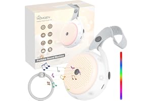 ‎HOMGEN HOMGEN White Noise Machine Baby Tragbare Weißes Rauschen Einschlafhilfe Babys Schlafhilfe mit Nachtlicht 24 Beruhigende Schlaflieder & Naturgeräusche, 3 Timer-Einstellungen, Bunte Beleuchtung & USB