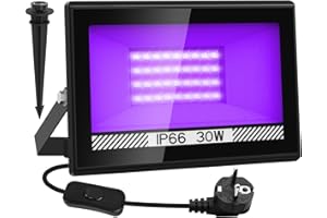 NATPOW 30W Luz Negra, Foco UV con Enchufe,395-400nm Luz UV IP66 Impermeable Luces Ultravioleta para Fiesta Fluorescente, Discoteca, Halloween, Bar, Black light Party,Discoteca