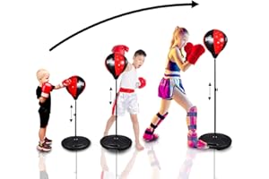 Kingsport Kids Punching Ball with Stand, 80–110cm Adjustable Boxing Set, Youth Gloves and Sturdy Base, Complete Punching Bag Training Kit for Girls and Boys Ages 3+ Years