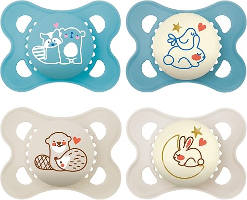 MAM Original Day & Night Matt Dummy, 0-6 Months, Dummy for Newborns, 94% Acceptance, Prevents Misalignment of Teeth, Developed with Dentists, SkinSoft Silicone, Bear/Rabbit, Pack of 4