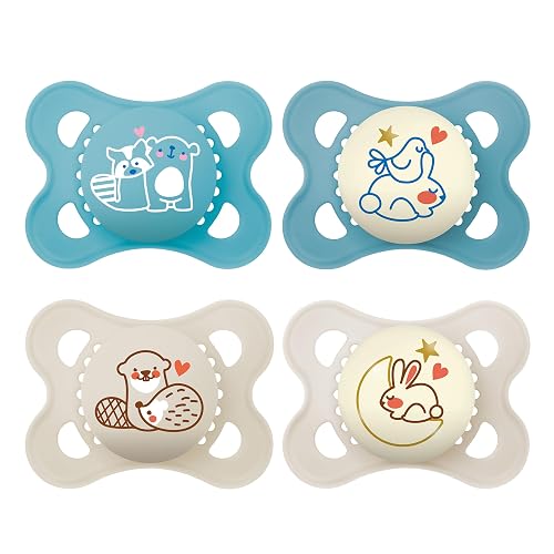 MAM Original Day & Night Matt Dummy, 0-6 Months, Dummy for Newborns, 94% Acceptance, Prevents Misalignment of Teeth, Developed with Dentists, SkinSoft Silicone, Bear/Rabbit, Pack of 4