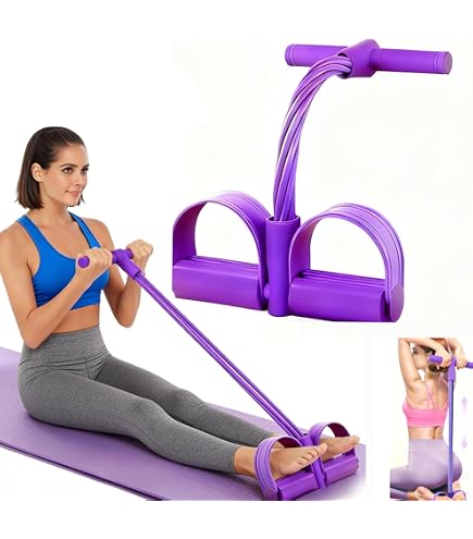 Rameur élastique OUSU – 4 Sangles Avec Repose-pieds – Pour Abdos, Bras, Jambes, Yoga Et Fitness – Portable Et Résistant