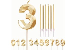 HONGCI Number Candle Gold 3 Candle 3rd Birthday Candles for Cake, Happy Birthday Candles 3rd Birthday Cake Candles Cake Topper for Kids Girls Boys Birthday Wedding Company Anniversary Cake Decorations